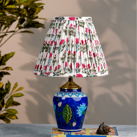 White Pink Block Print Empire Lampshade Medium